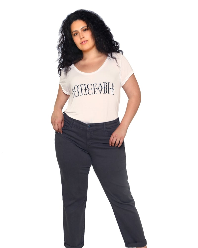 Front of a model wearing a size 12 Eleanor Boyfriend Jean in BLACK by Slink Jeans. | dia_product_style_image_id:309352